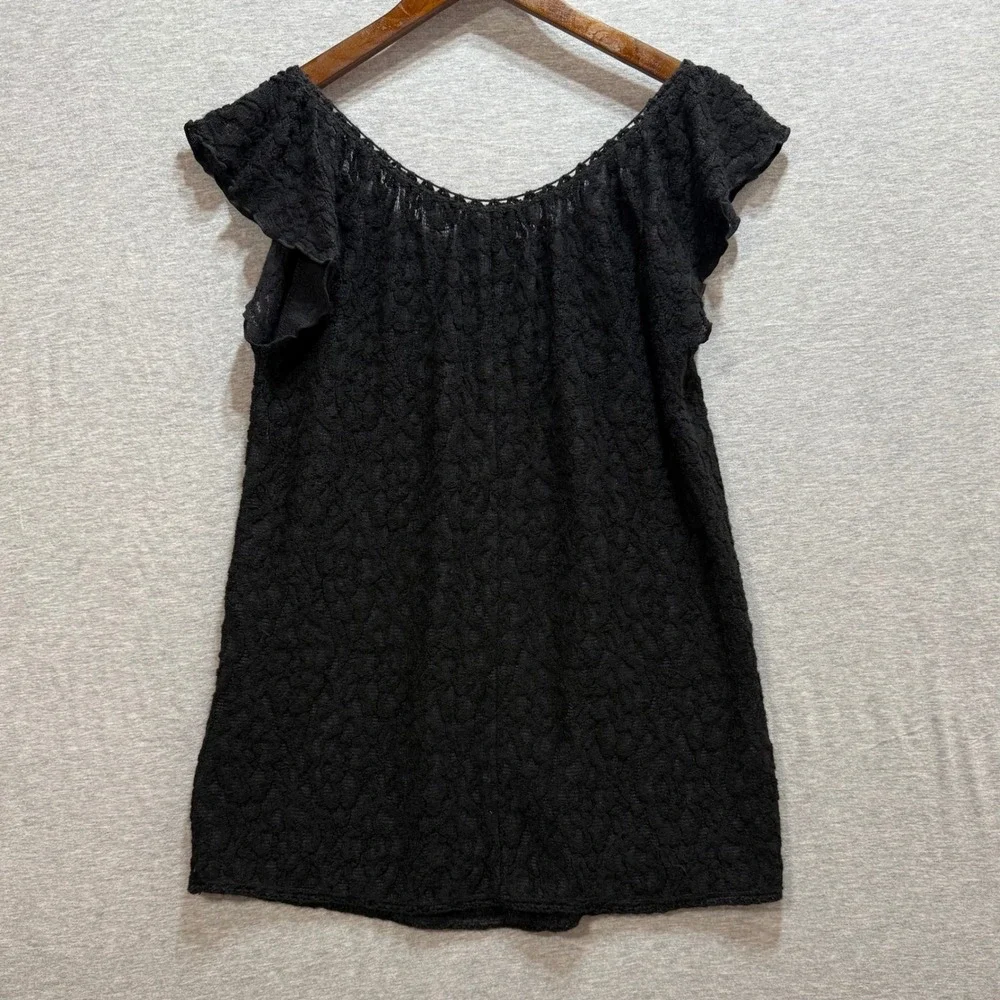 Studio M Lace Knit Top Womens Medium Black Flutter Sleeve Wool Blend Whimsigoth - Picture 2 of 8